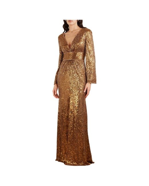 Jenny Packham Brown Sequined Mesh Gown