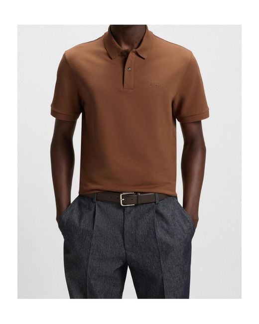 Boss Brown Pallas Logo-Embroidered Polo Shirt for men