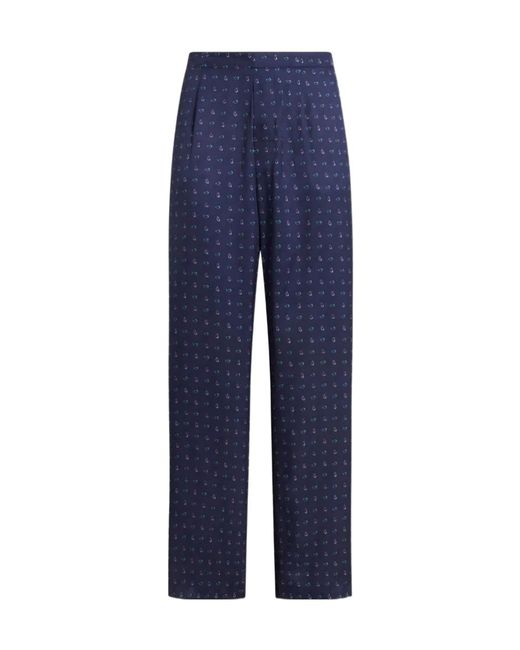 Etro Blue Twill Trousers With Micro Paisley Motif for men