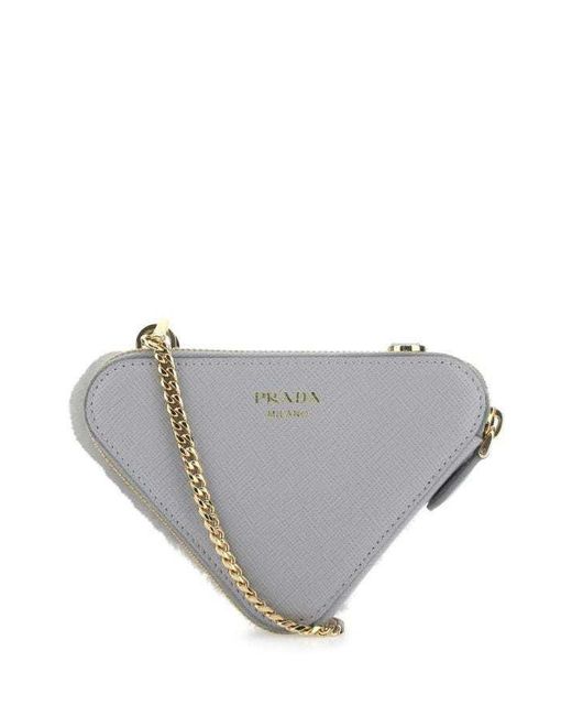 Prada Gray Shearling And Saffiano Leather Mini-Pouch