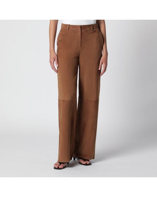 Nour Hammour Brown Suede Wide-Leg Pants