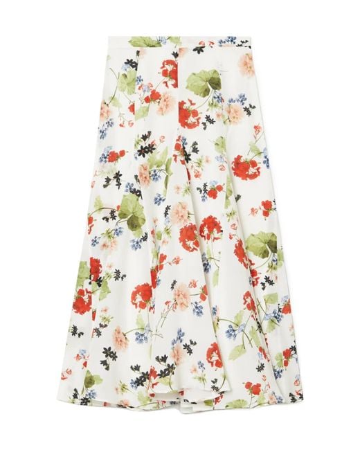 Erdem White Christina Pleated Printed Midi Skirt