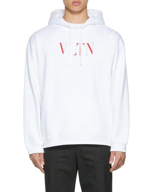 Valentino White Vltn Logo Printed Long-Sleeved Hoodie for men