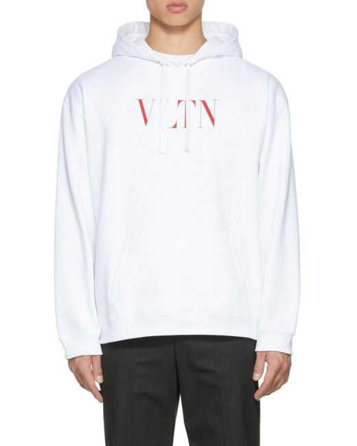 Valentino White Vltn Logo Printed Long-Sleeved Hoodie for men