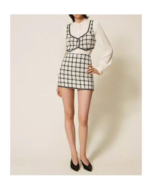 Twinset Metallic Plaid Bouclé Mini Skirt