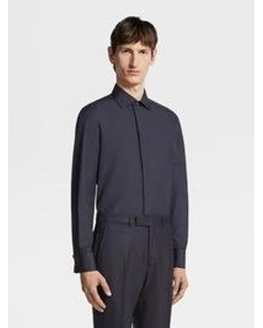 Zegna Blue Trofeo Long-Sleeved Shirt for men