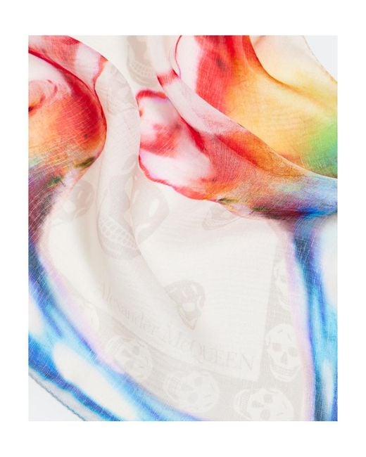 McQueen White Solarised Garnet Classic Silk Foulard