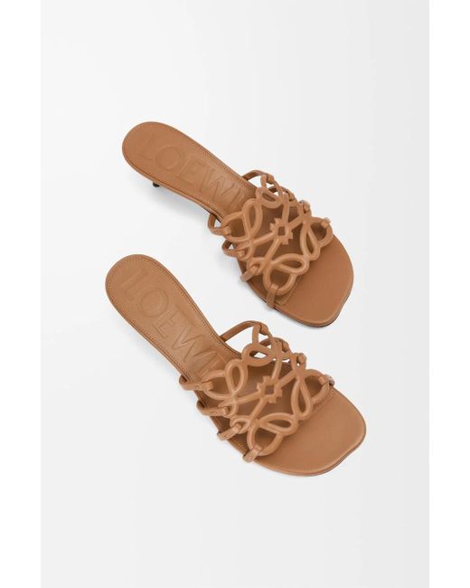 Loewe Brown X Paula's Ibiza Leather Petal Anagram Heeled Slides 45