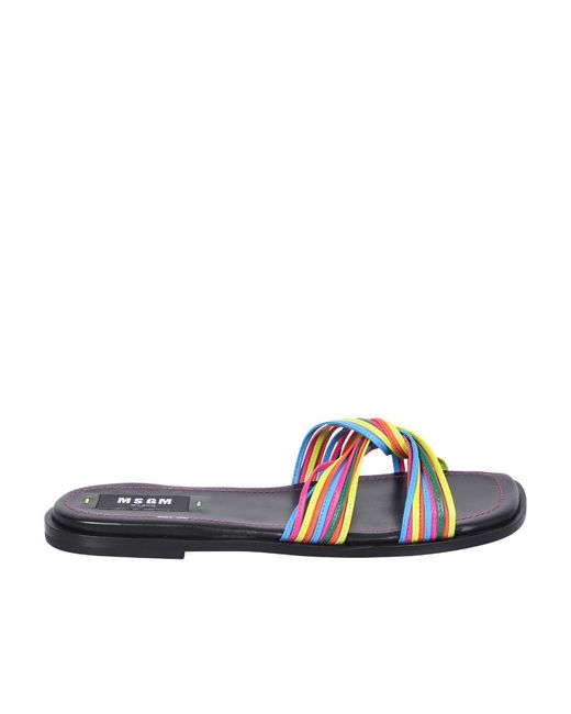 MSGM White A Multi-Strap Square Toe Slippers