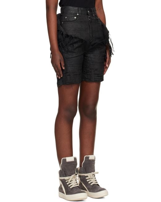 Rick Owens Black Denim Shorts With Belt Loops