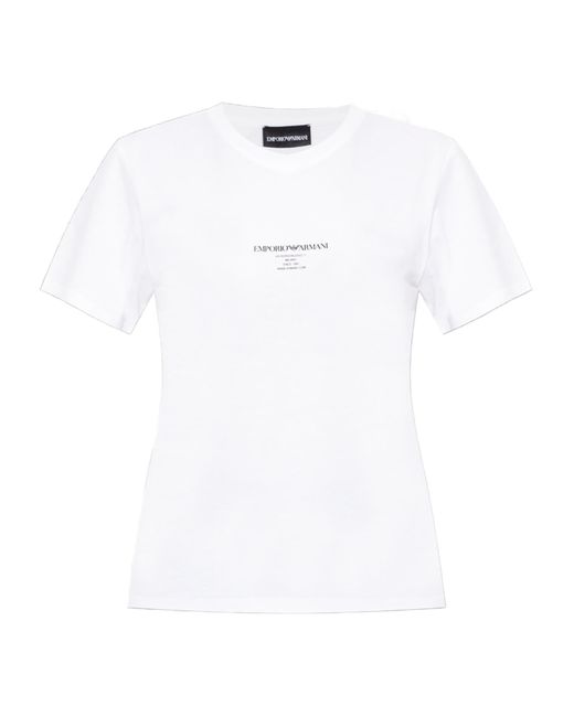 Emporio Armani White Logo Printed Crewneck T-Shirt
