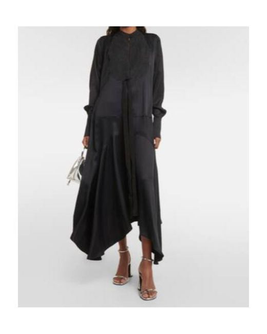 Plan C Black Asymmetric Pleated Midi Dress