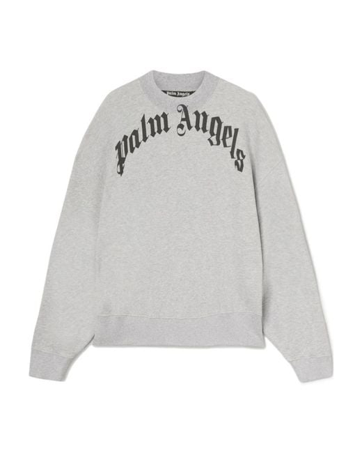 Palm Angels Gray Logo Printed Crewneck Sweatshirt for men