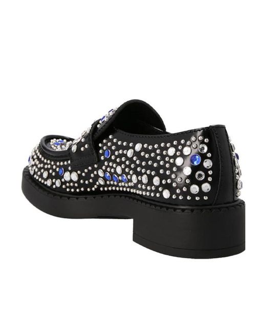 Prada Brushed-Leather Loafers With Studs And Rhinestones in  display picture 2