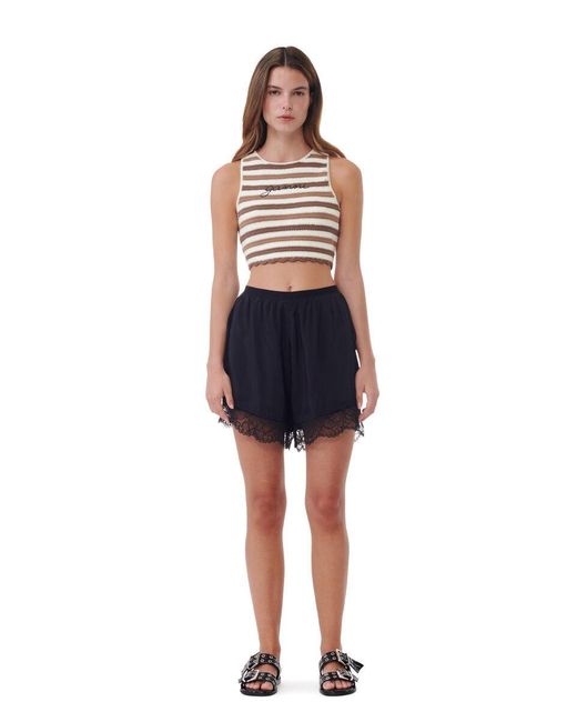 Ganni Natural Crochet Racerback Top
