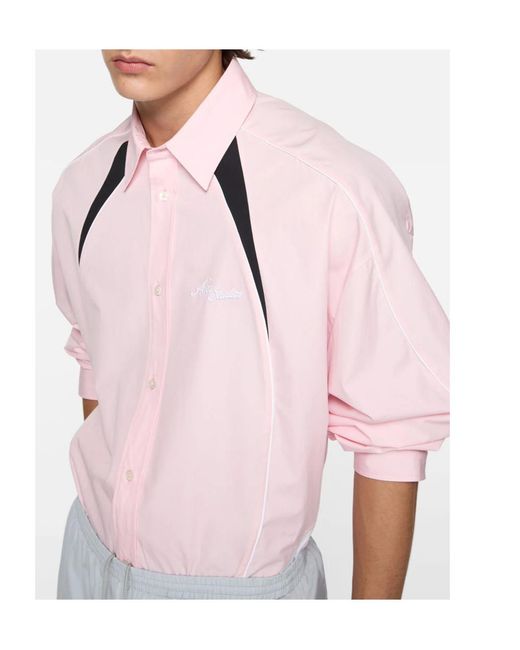 Acne Pink Embroidered Logo Button-Up Shirt for men