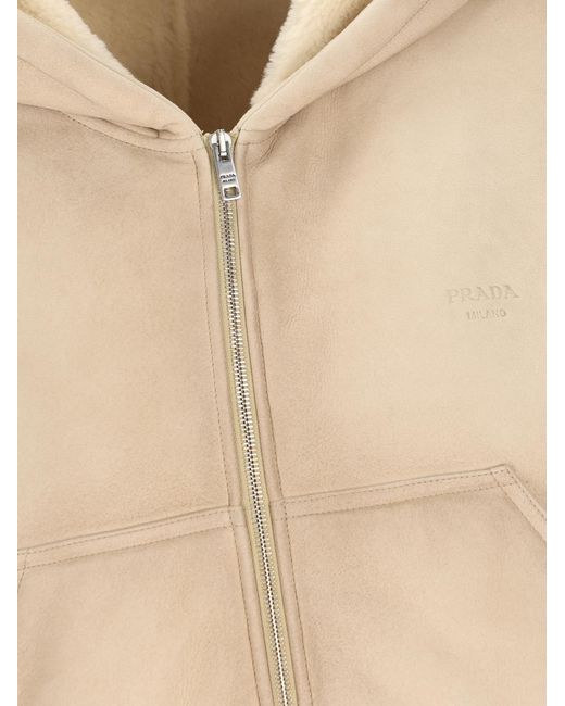 Prada Natural Long-Sleeved Hooded Casual Jacket