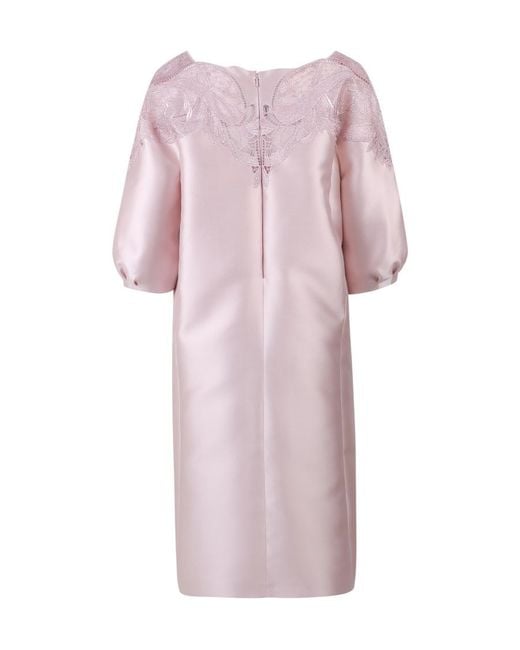 Alberta Ferretti Pink Lace Detail Balloon Sleeved Dress