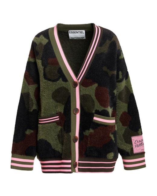 Essentiel Antwerp Black Kamoo Camouflage Cardigan