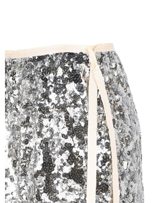 Prada White Sequin-Embellished Side-Tie Midi Skirt