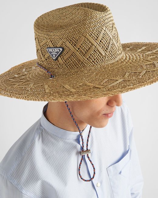 Prada Metallic Woven Straw Hat for men