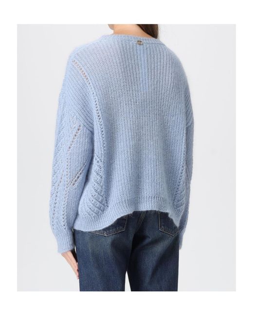 Twinset Blue Cable-Knit Open-Work Sweater