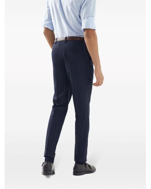 Brunello Cucinelli Blue Tapered-Leg Wool Trousers for men