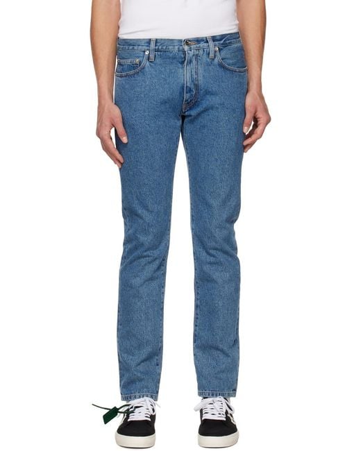Off-White c/o Virgil Abloh Blue Logo-Print Straight-Leg Jeans for men