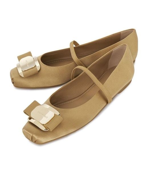 Ferragamo Natural Zina T Light Came Flat Shoes