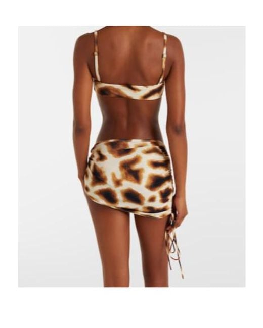 Christopher Esber Natural Orbit Ruched Animal-Print Bikini Bottoms