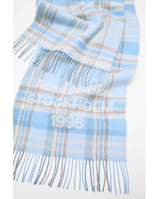 Acne Blue Plaid Fringed Scarf for men