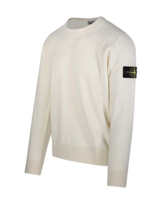 Stone Island White Long-Sleeved Pullover for men