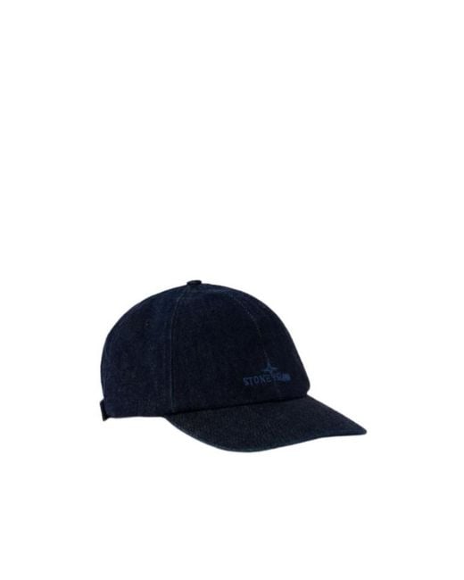 Stone Island Blue Logo Embroidered Denim Baseball Cap for men
