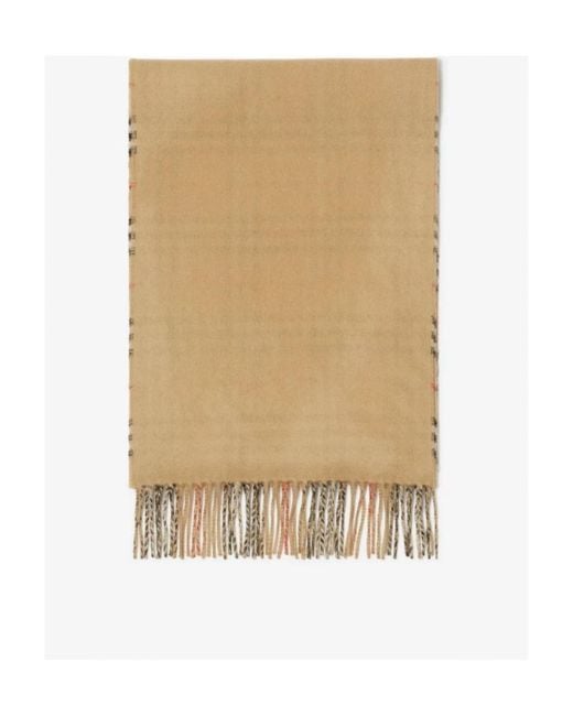 Burberry Natural Checked Fringed-Edge Scarf