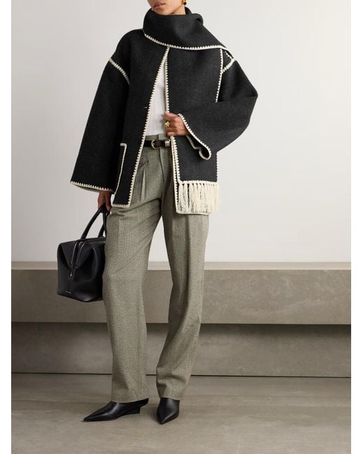 Totême  Black Draped Tassel Wool Blend Coat