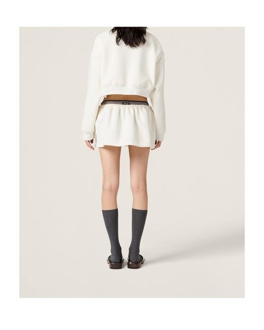 Miu Miu Zipped Cropped Piquet Jacket in White | Lyst