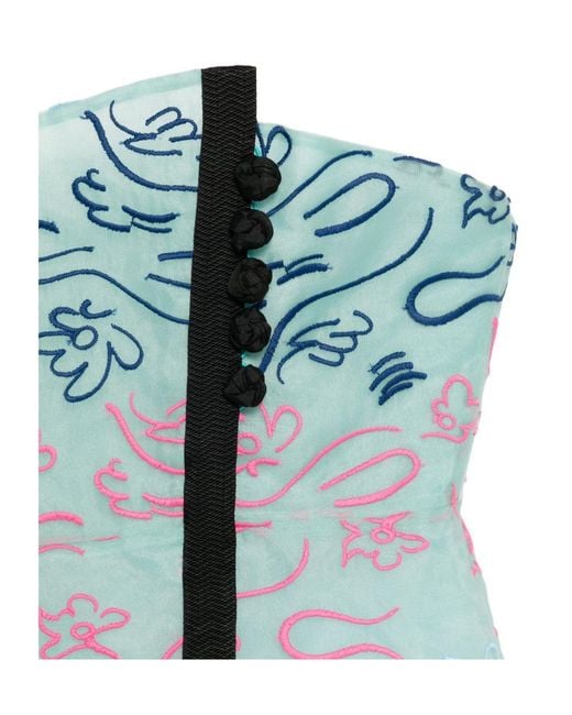 Emporio Armani Blue Embroidered Strapless Top