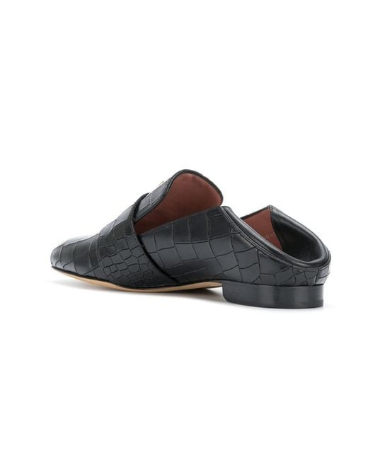Bally Black Steppable Flat Shoes With Fish Pattern