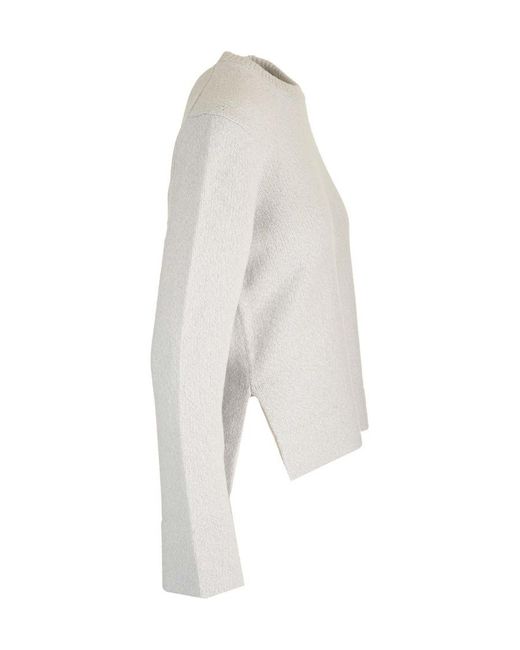Theory White Long Sleeved Crewneck Knitted Jumper