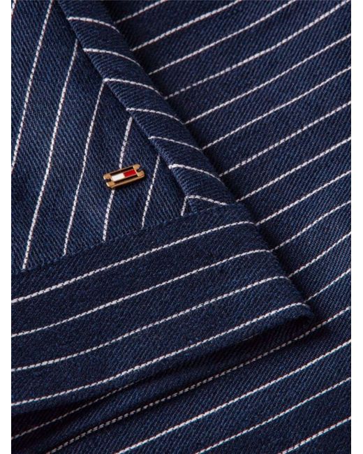 Tommy Hilfiger Blue Relaxed-Tone Button Pinstripe Blouse