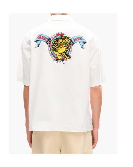 KENZO White Jumping Tiger' Haiwaiian Short Sleeve Shirt for men
