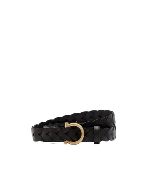 Ferragamo Black Gancini Braided Leather Belt