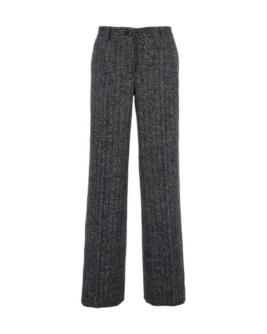 Dolce & Gabbana Gray Pants With Wide Leg And Pinstripe Motif