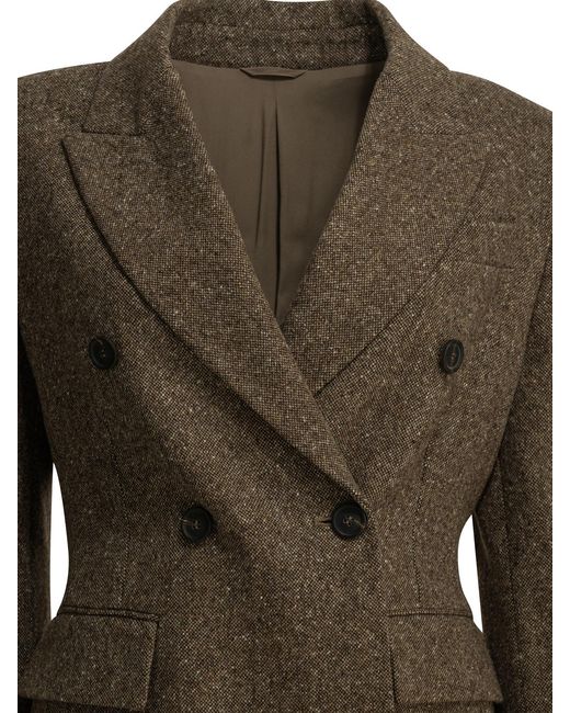 Brunello Cucinelli Green Double-Breasted Donegal Blazer