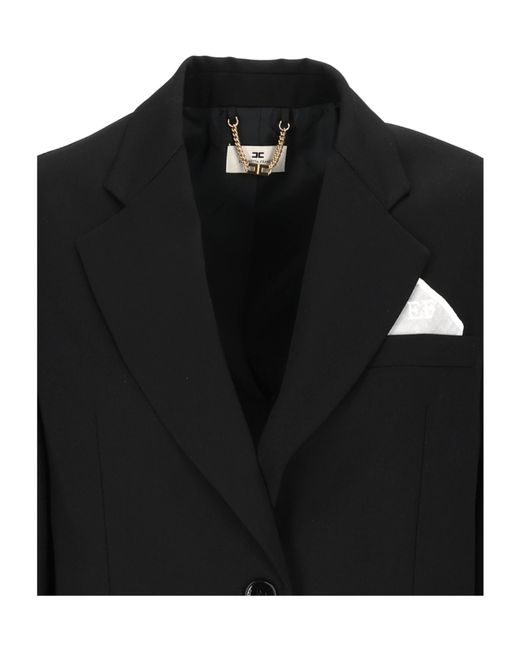 Elisabetta Franchi Black Single-Breasted Gabardine Jacket