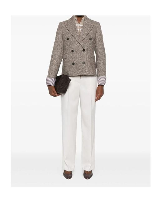 Brunello Cucinelli White Pleated Straight Leg Pants