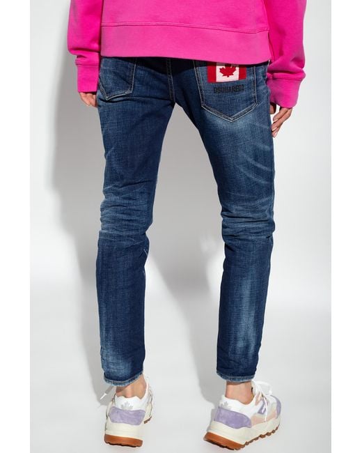DSquared² Blue Bleached-Effect Straight-Leg Skinny Jeans