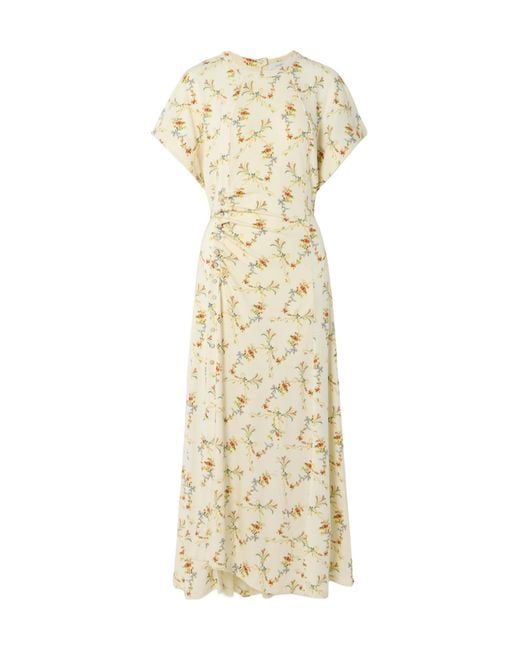 Rabanne Metallic Floral-Print Ruched Midi Dress