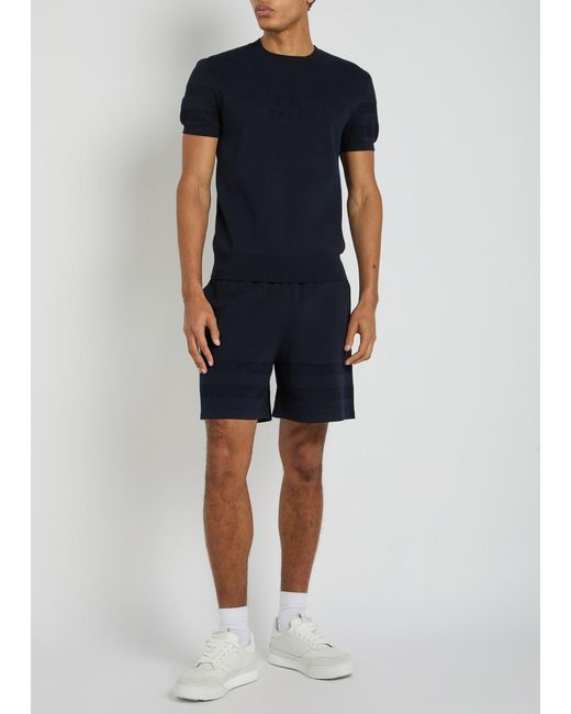 Givenchy Blue Textured Knit Logo Cotton-Blend T-Shirt for men