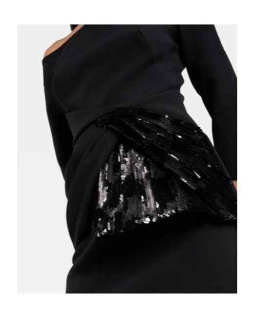 Safiyaa Black Sequined Asymmetric Crêpe Top
